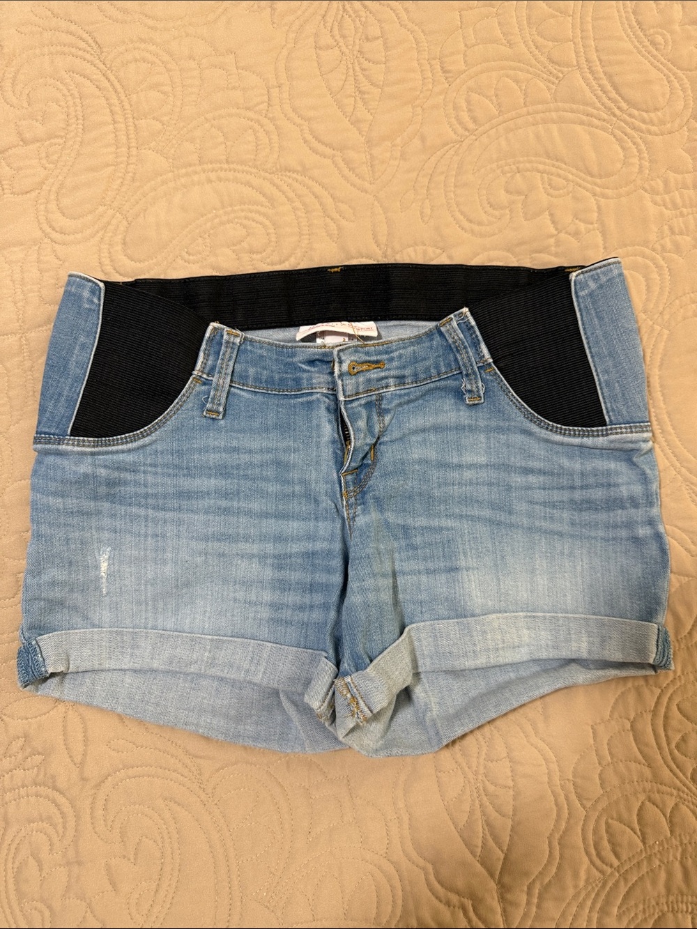 Isabel Maternity by Ingrid & Isabel Light Blue Denim Shorts with Black Waistband